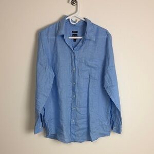 GAP Blue linen Casual Button-Down boyfriend shirt size medium oversized fit